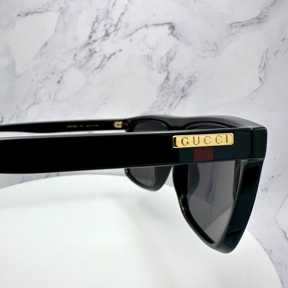 New GUCCI Sunglasses Black Square Aviator Gold Plate Engraved Logo Web Arm GUCCI - Picture 14 of 16